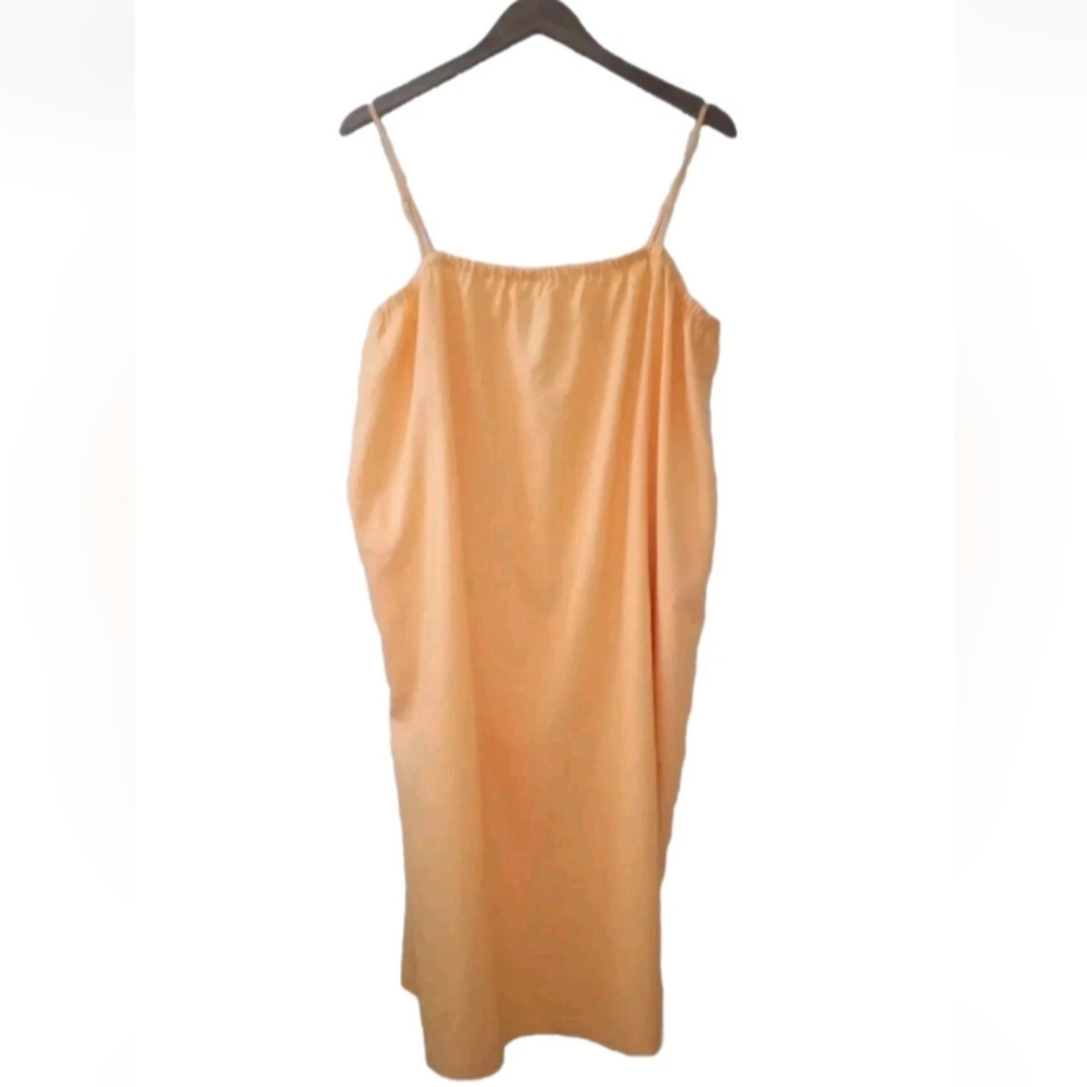 a.n.a Womens XL Linen Blend Midi Dress Orange Spaghetti Straps Pockets Sundress